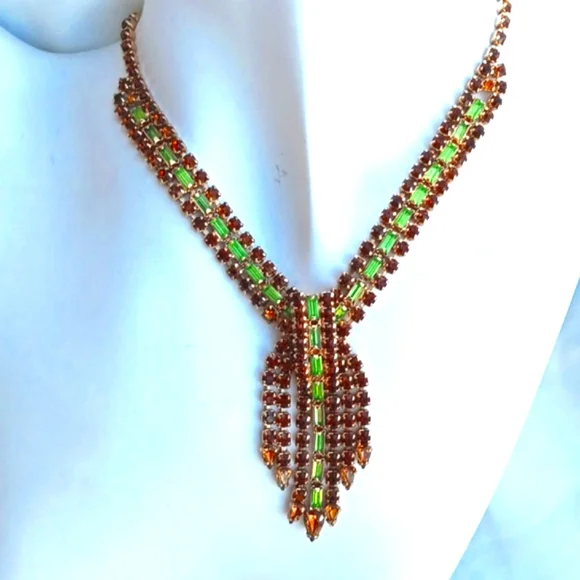 ALICE CAVINESS PARURE URANIUM GLASS 12K GOLD FILLED SET - Picture 3 of 12